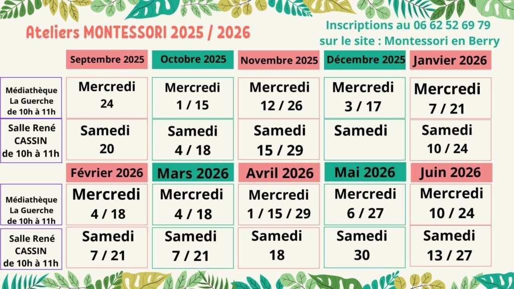 Calendrier 2025-2026 Ateliers Montessori